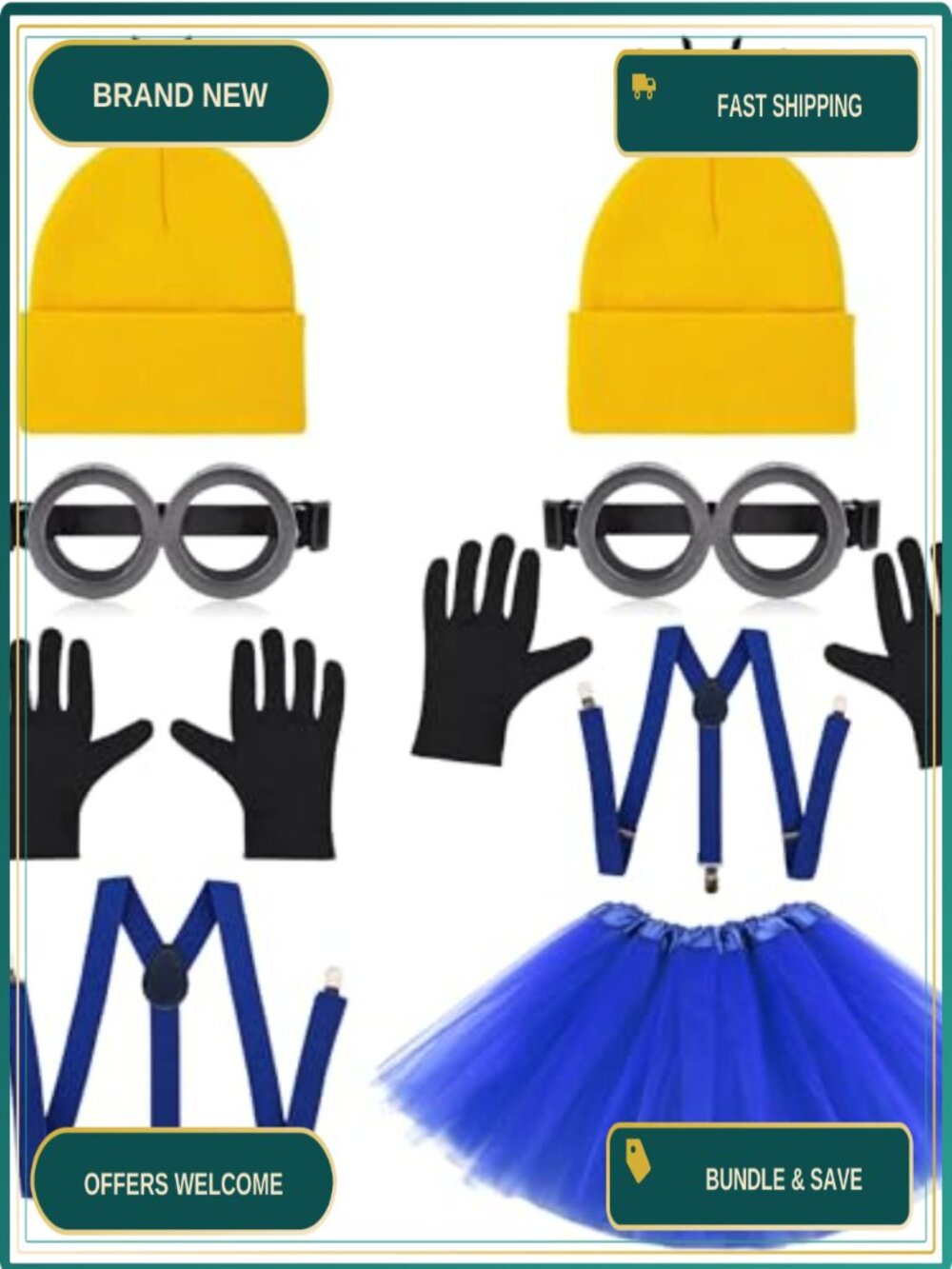 2 Person Halloween Costume Set Beanie Goggles Gloves Tutu Suspenders